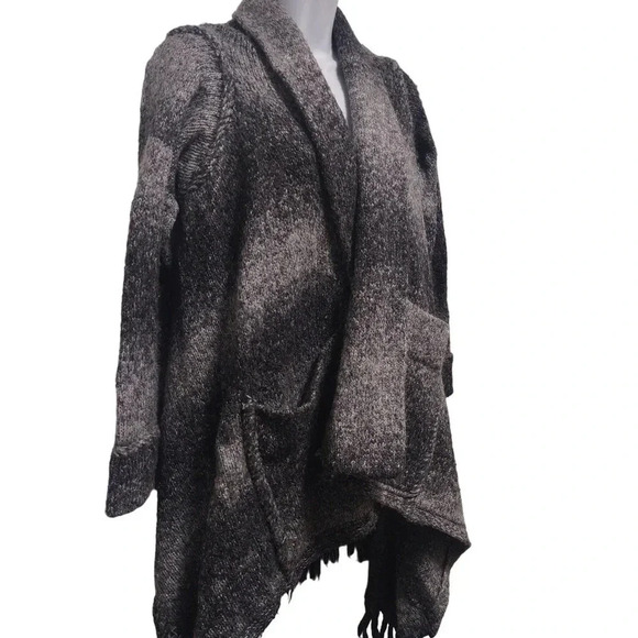 LIne Wool Blend Poncho Open Cardigan With Tassles Sweater Coat - Picture 3 of 10